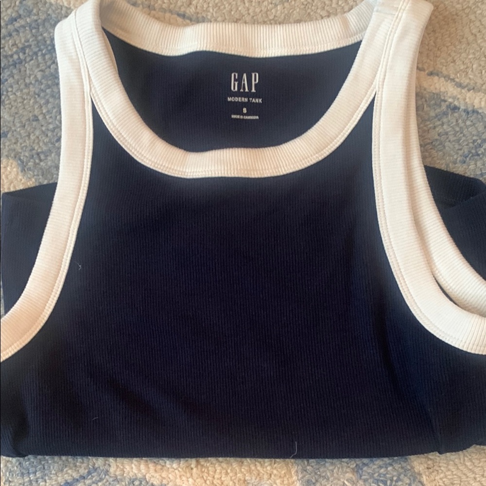 GAP Dark Blue and White Sleeveless Top